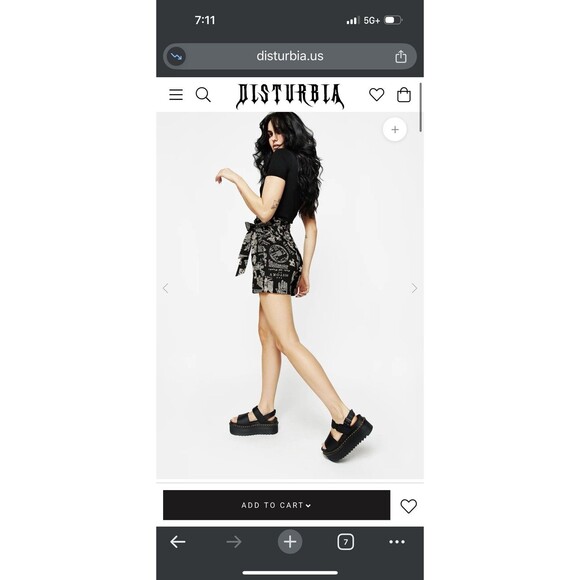 Disturbia Heresy Paperbag Shorts Witchcraft Print Size 2 NWT Black - Picture 6 of 6